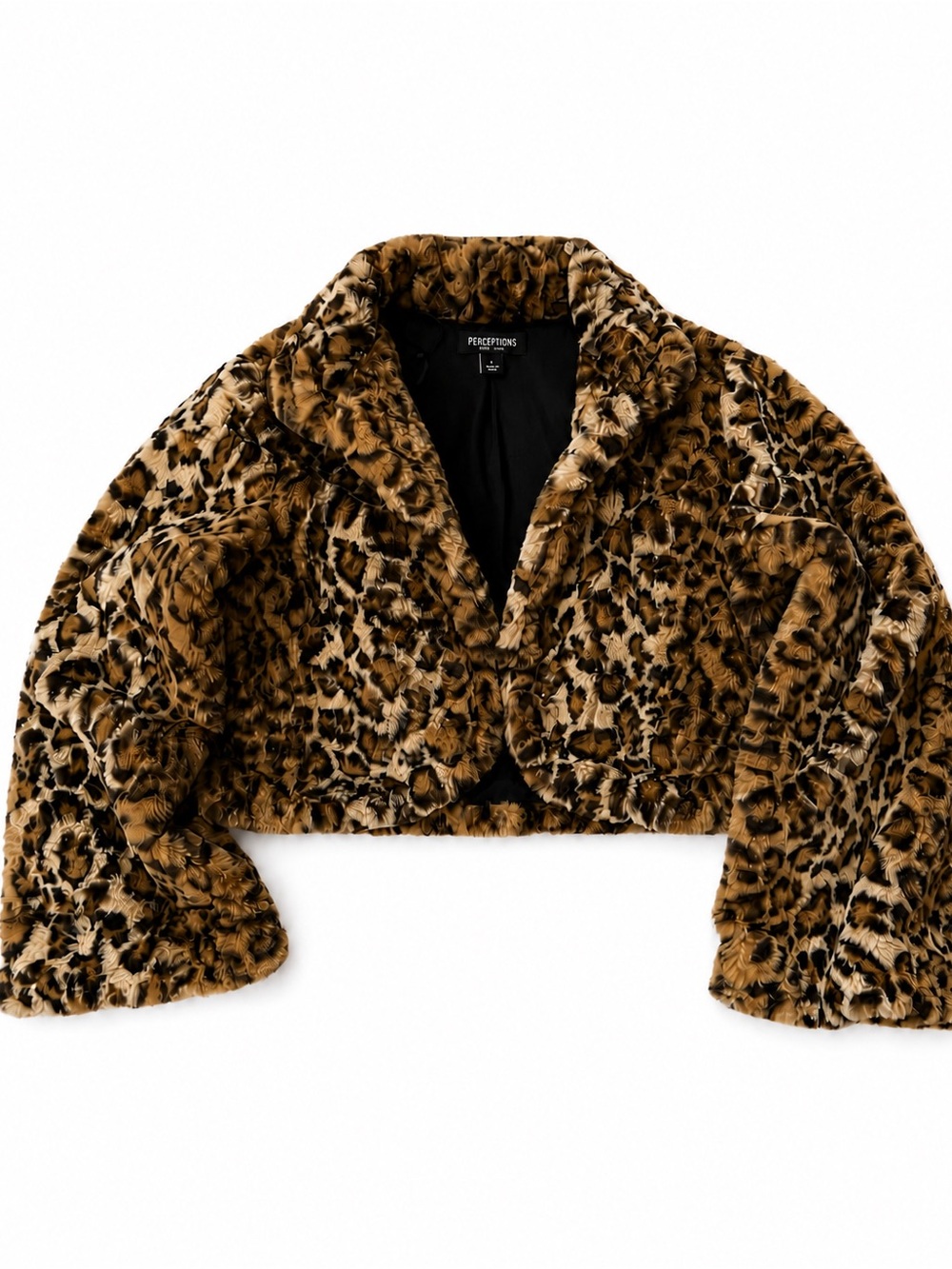 Perceptions Leopard Print Cropped Teddy Jacket - Brown & Black